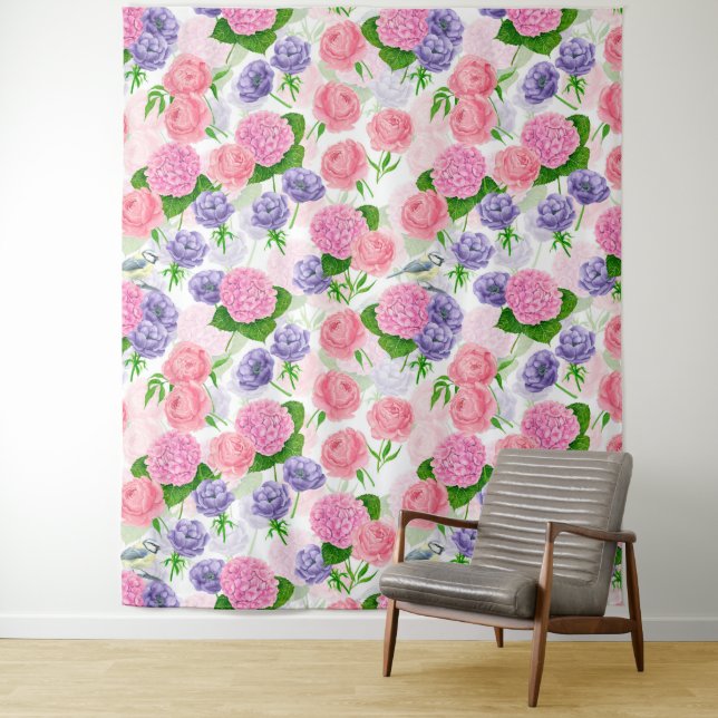 Tit bird and flowers tapestry (In Situ)