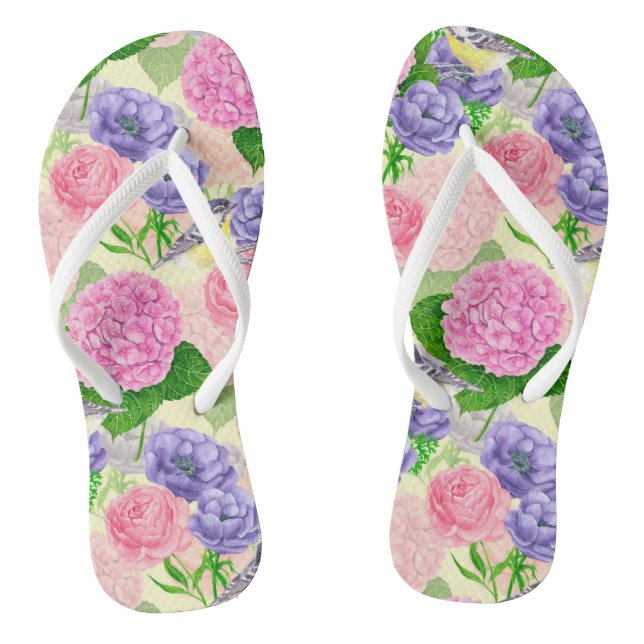 Tit bird and flowers thongs (Footbed)