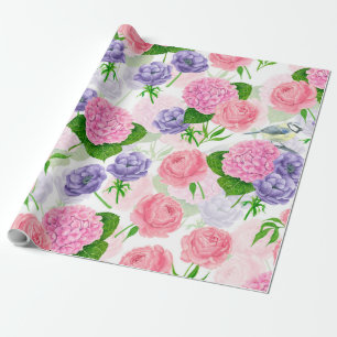 Tit bird and flowers wrapping paper