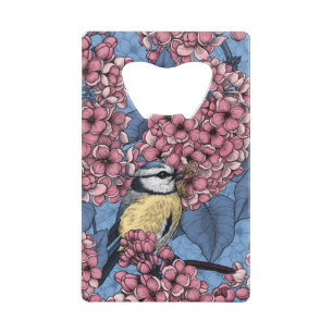 Tit birds in the lilac garden
