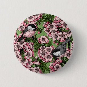Tit birds in the lilac garden 6 cm round badge