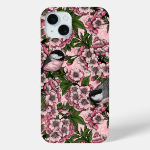 Tit birds in the lilac garden iPhone 15 mini case