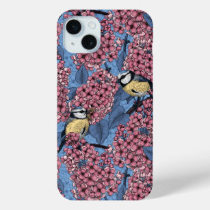 Tit birds in the lilac garden iPhone 15 mini case