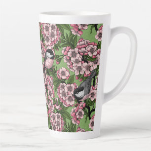 Tit birds in the lilac garden latte mug