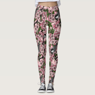 Tit birds in the lilac garden leggings