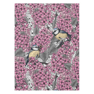 Tit birds in the lilac garden tablecloth
