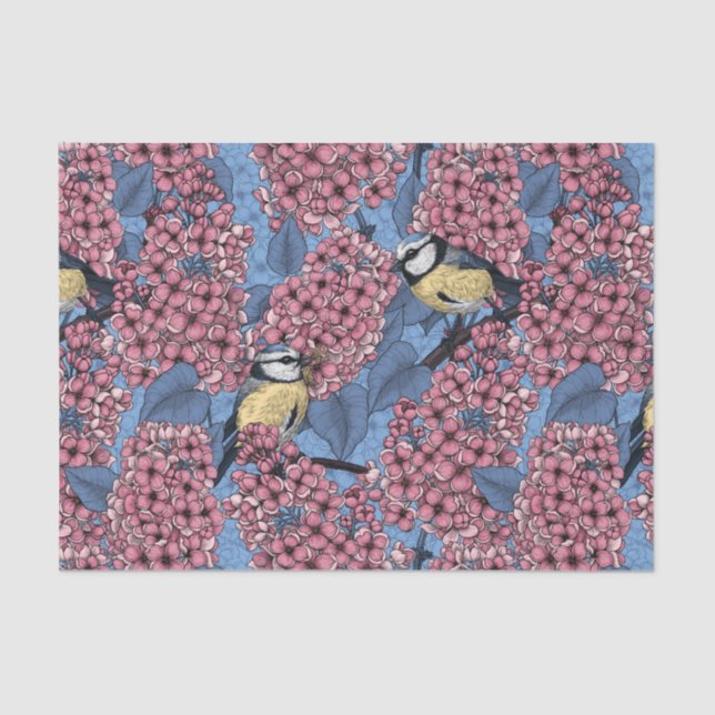 Tit birds in the lilac garden tissue paper (Front)
