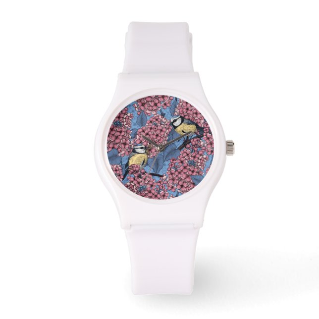 Tit birds in the lilac garden watch (Front)