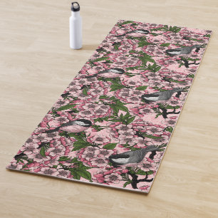 Tit birds in the lilac garden yoga mat