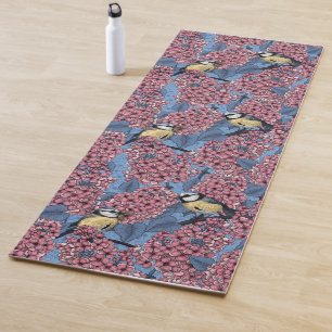 Tit birds in the lilac garden yoga mat