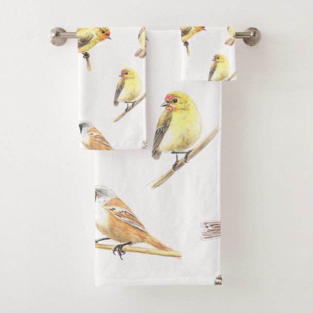 Tit birds pattern bath towel set (Insitu)
