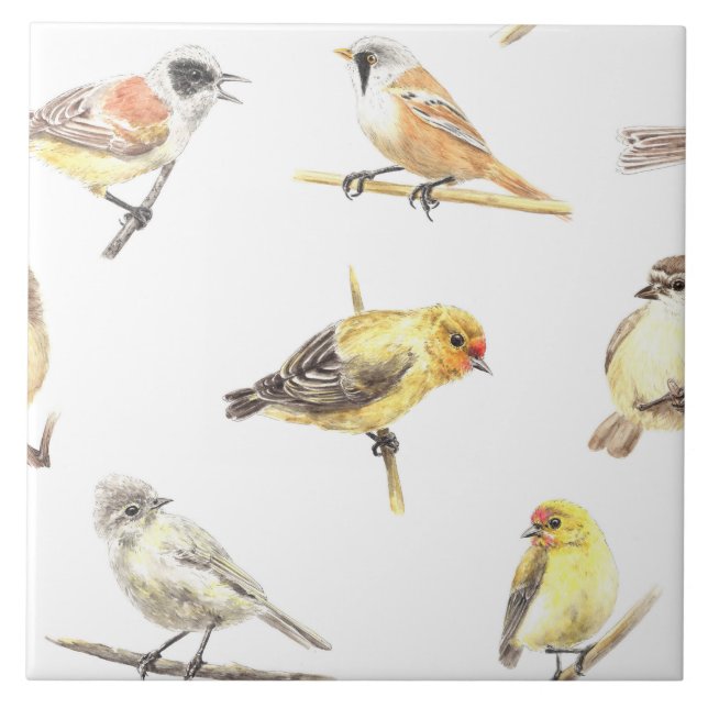 Tit birds pattern ceramic tile (Front)