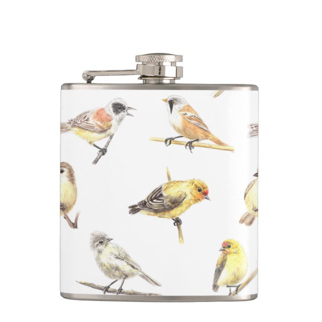 Tit birds pattern hip flask (Front)