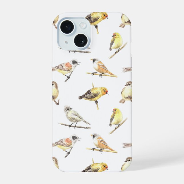 Tit birds pattern iPhone 15 case (Back)