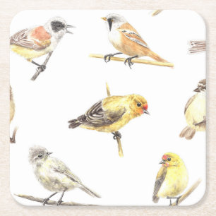 Tit birds pattern square paper coaster