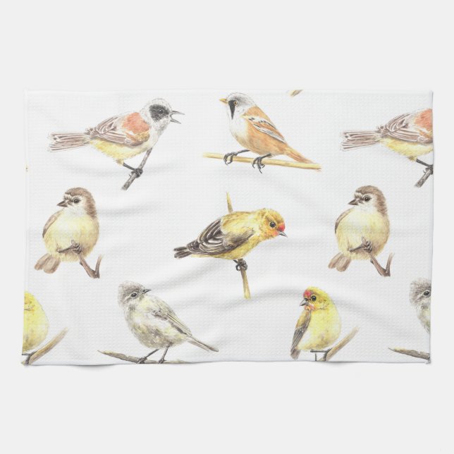 Tit birds pattern tea towel (Horizontal)