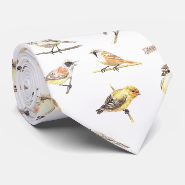 Tit birds pattern tie (Rolled)