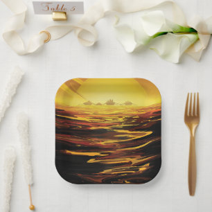 Titan largest moon of Planet Saturn Paper Plate