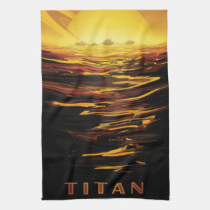 Titan largest moon of Planet Saturn Tea Towel