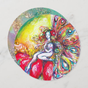 TITANIA AND RED FLOWER ,Green Teal Blue Sparkles Invitation