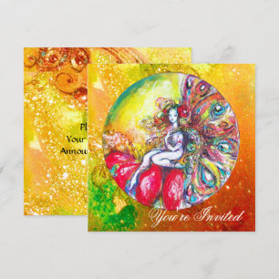TITANIA  FLOWER FAIRY Gold Yellow Green Red Floral Invitation