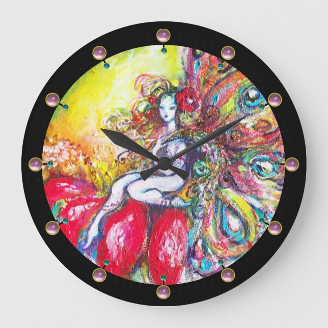 TITANIA SITTING ON A RED FLOWER Fantasy Large Clock (Front)