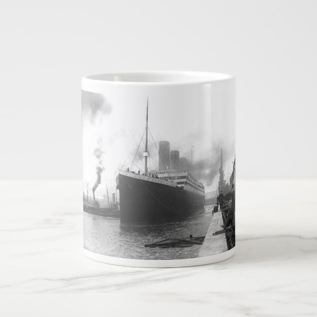 Titanic at the docks of Southampton Large Coffee Mug (Front)