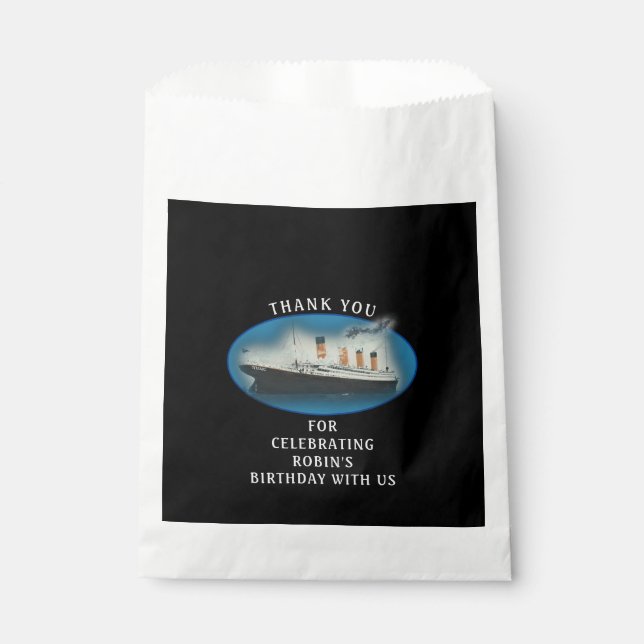 Titanic Birthday Black RMS White Star Line Ship Favour Bag (Front)