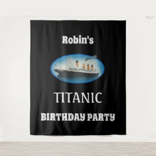 Titanic Birthday Black RMS White Star Line Ship Tapestry