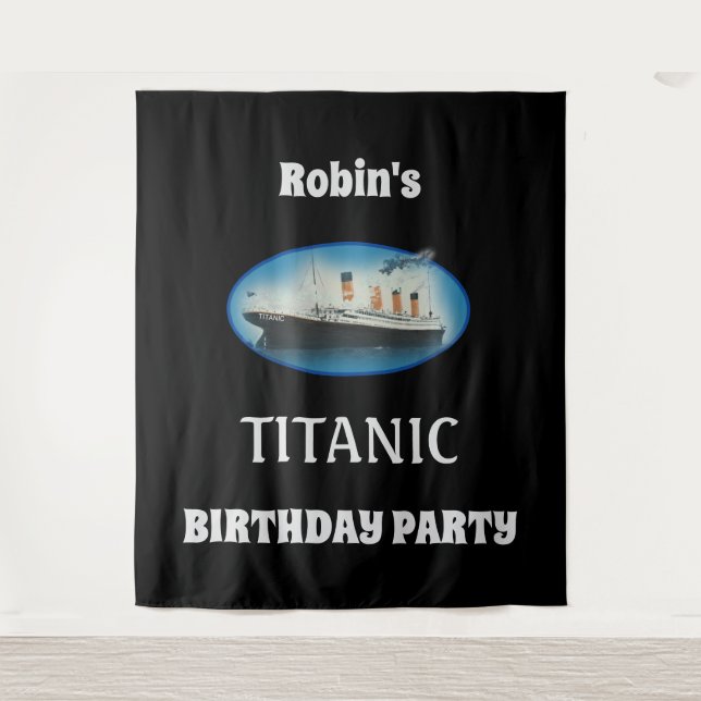 Titanic Birthday Black RMS White Star Line Ship Tapestry (Front)