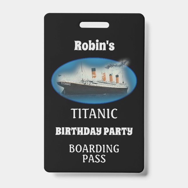 Titanic Birthday Black White Star Line Ship ID Badge (Front)
