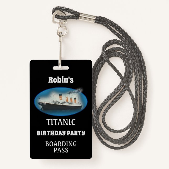 Titanic Birthday Black White Star Line Ship ID Badge (Front with Lanyard)
