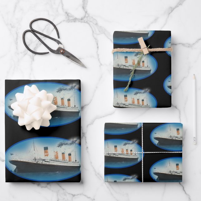Titanic Birthday Black White Star Line Ship Wrapping Paper Sheet (Front)