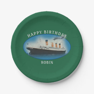 Titanic Birthday Green RMS White Star Line Ship Paper Plate