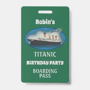 Titanic Birthday Green White Star Line Ship ID Badge