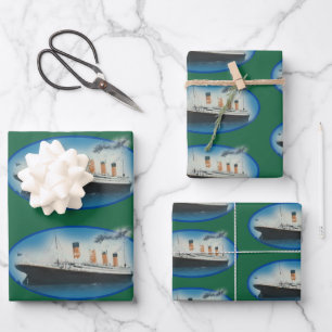 Titanic Birthday Green White Star Line Ship Wrapping Paper Sheet