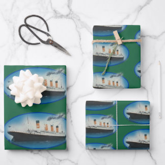 Titanic Birthday Green White Star Line Ship Wrapping Paper Sheet