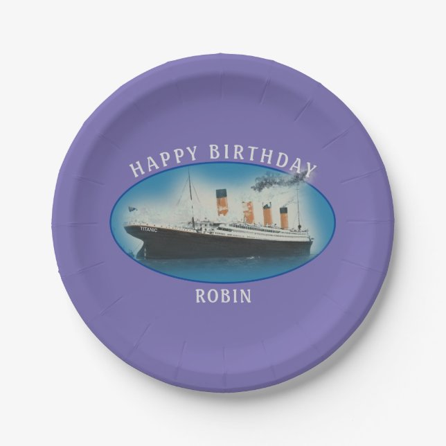 Titanic Birthday Purple RMS White Star Line Ship Paper Plate (Front)