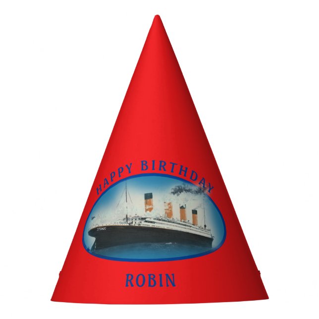 Titanic Birthday Red RMS White Star Line Ship  Party Hat (Front)