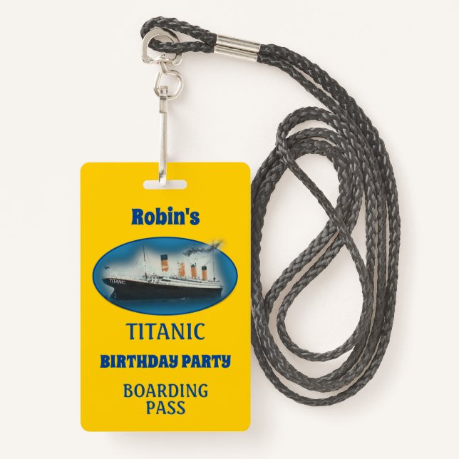 Titanic Birthday Yellow White Star Line Ship ID Badge (Front with Lanyard)
