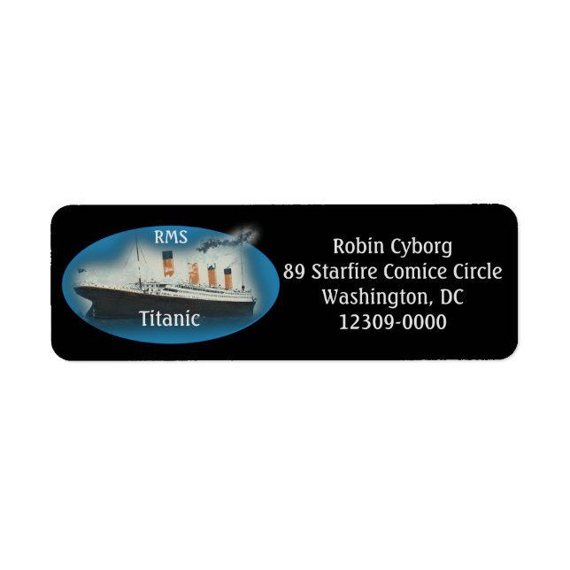 Titanic Black Maritime White Star Return Address Label (Front)