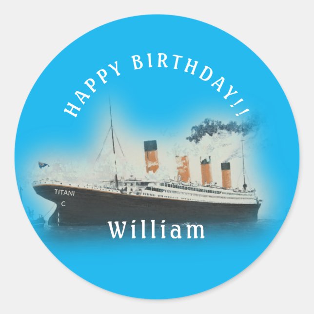 Titanic Blue Birthday White Star Line Ship Classic Round Sticker (Front)