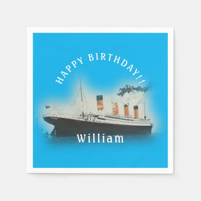 Titanic Blue Birthday White Star Line Ship Napkin (Front)