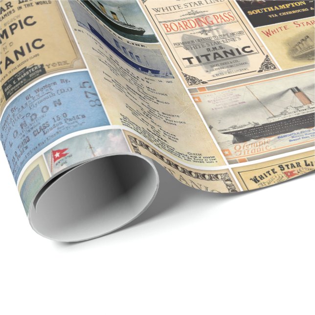 Titanic Ephemera Collage for Ocean Liner Enthusias Wrapping Paper (Roll Corner)