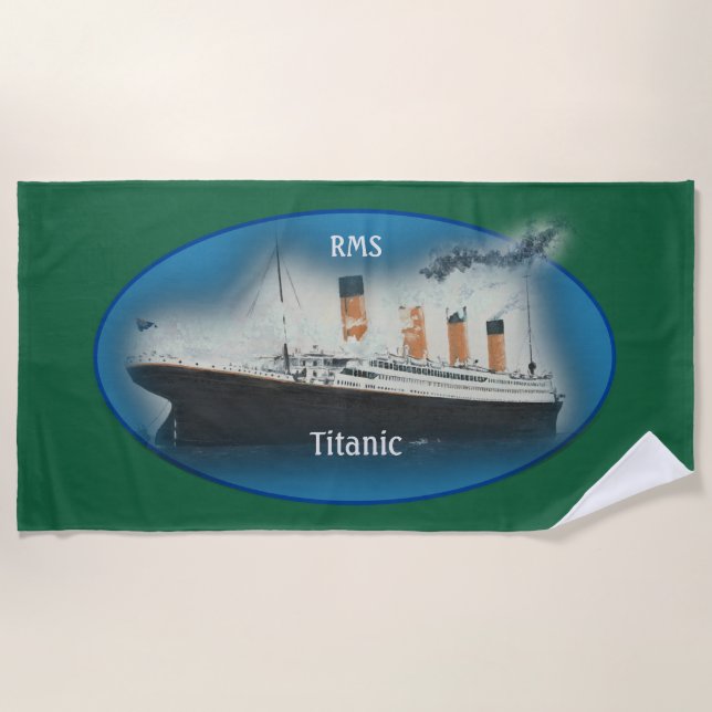Titanic Green Maritime White Star Line Ship Beach Towel (Front)