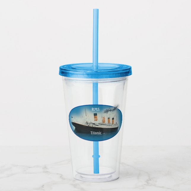 Titanic Maritime Blue White Star Line Ship Acrylic Tumbler (Front)