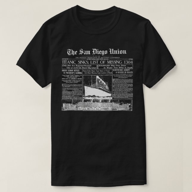 TITANIC Old Newspaper 1912 T-Shirt (Design Front)