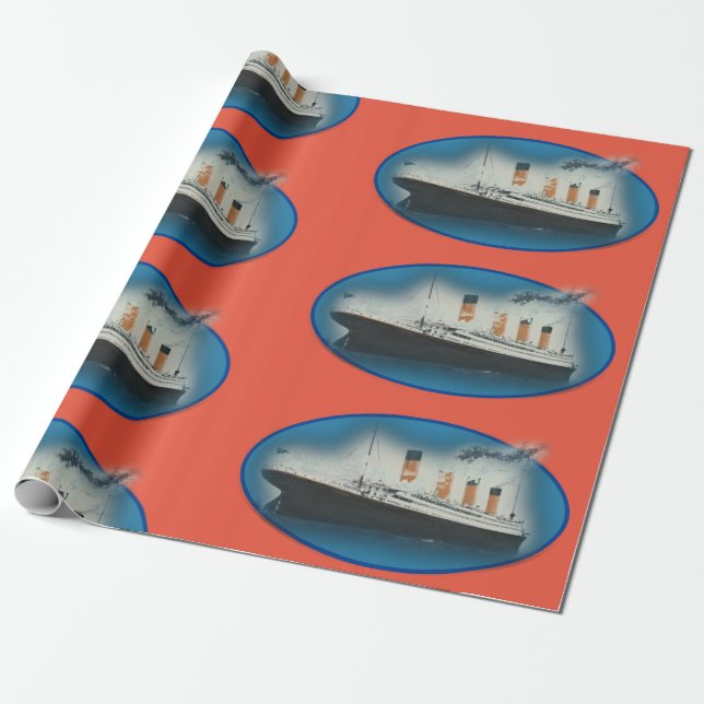 Titanic Orange Birthday Ship Wrapping Paper (Unrolled)