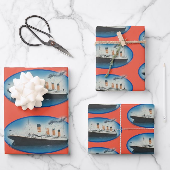 Titanic Orange Birthday Ship Wrapping Paper Sheet (Front)