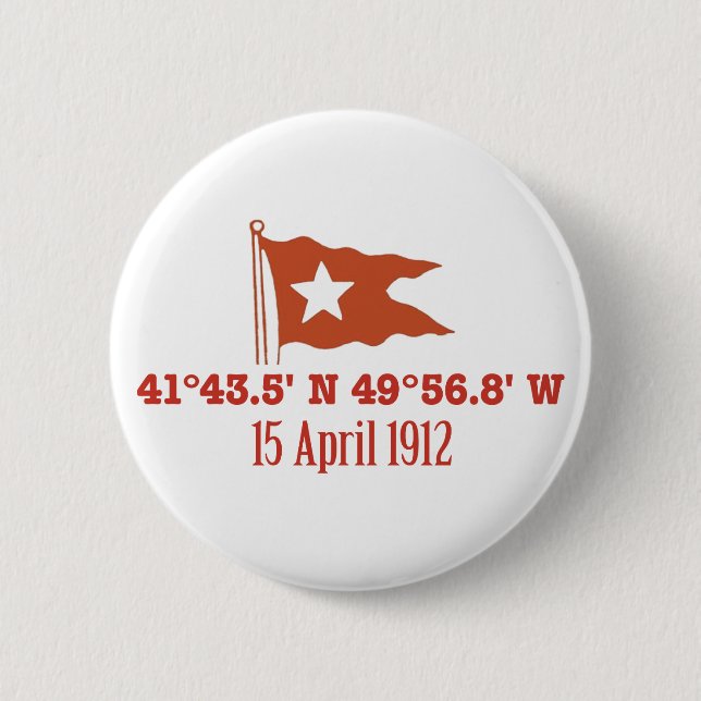 Titanic Sinking GPS Coordinates & White Star Flag 6 Cm Round Badge (Front)